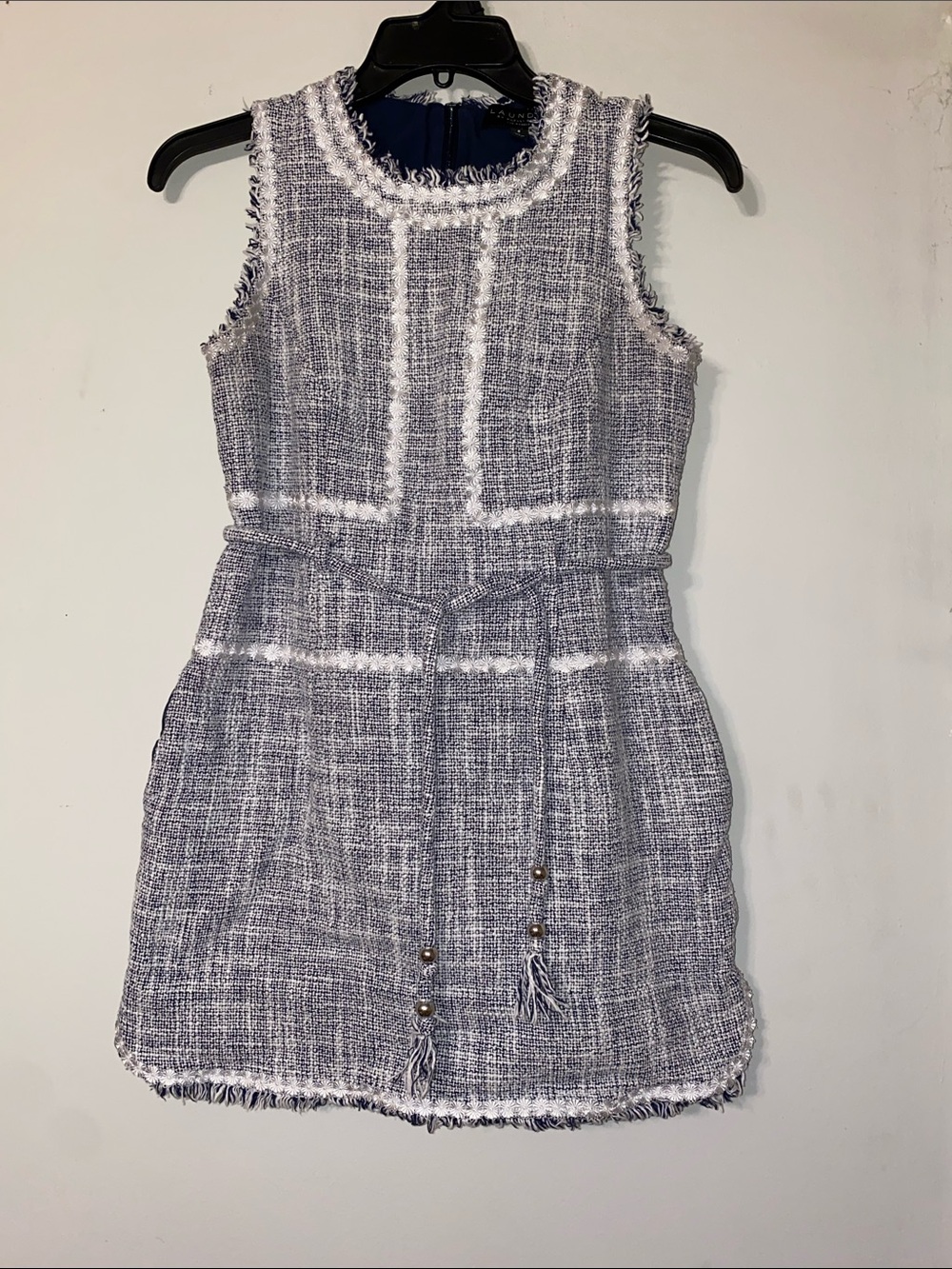 Laundry By Shelli Segal Navy and White Tweed Mini Dress